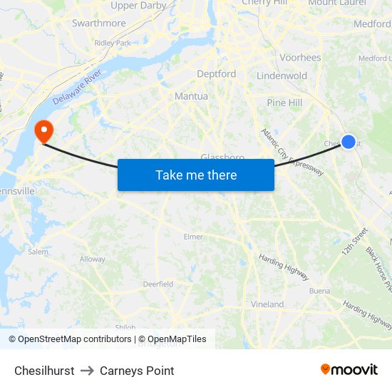 Chesilhurst to Carneys Point map