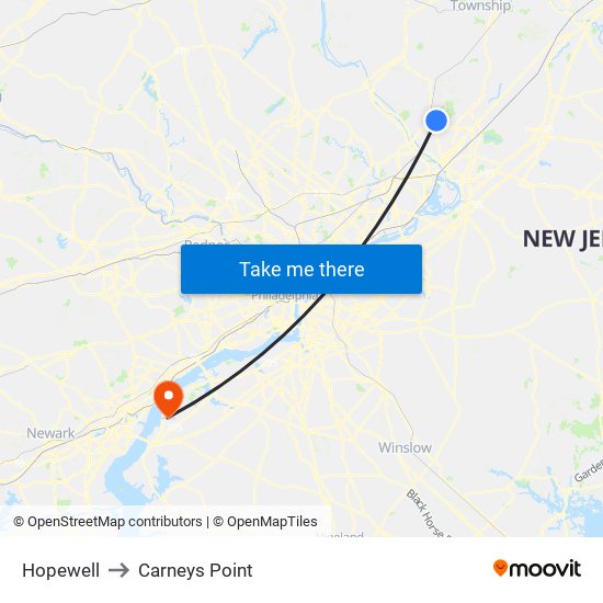Hopewell to Carneys Point map