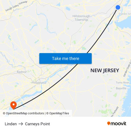 Linden to Carneys Point map