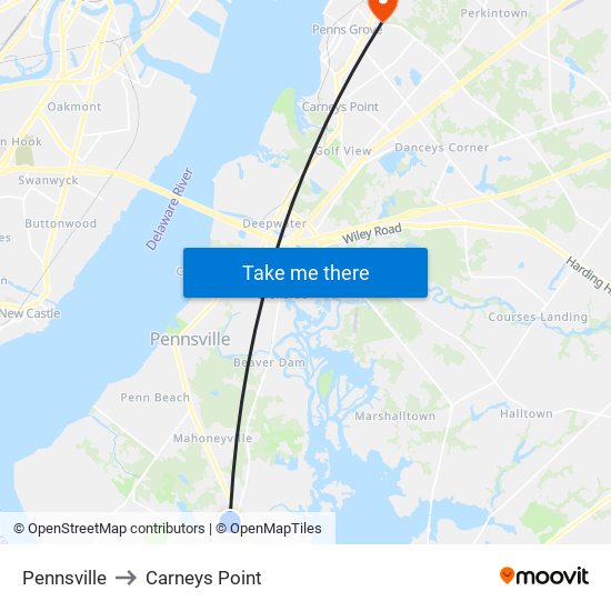 Pennsville to Carneys Point map