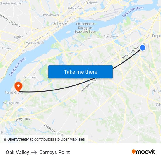 Oak Valley to Carneys Point map