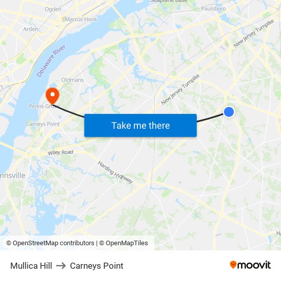 Mullica Hill to Carneys Point map