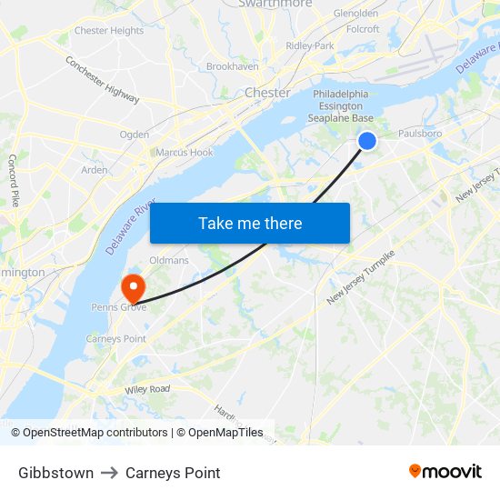 Gibbstown to Carneys Point map