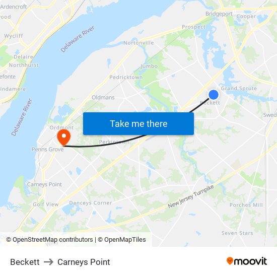 Beckett to Carneys Point map