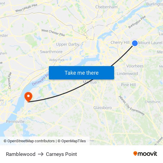 Ramblewood to Carneys Point map