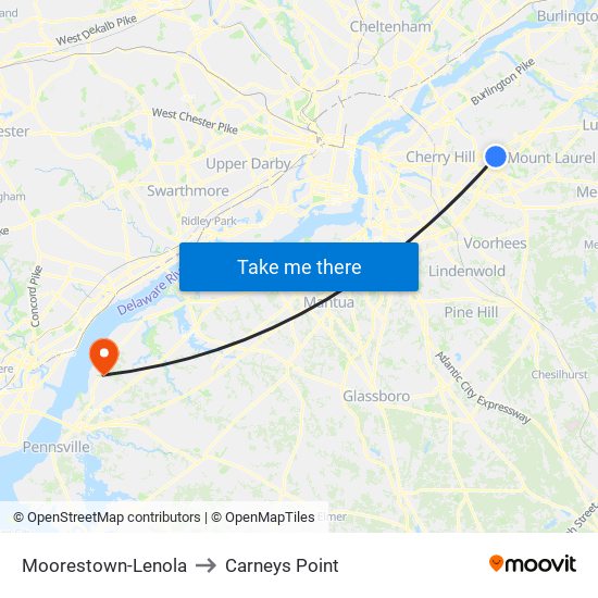 Moorestown-Lenola to Carneys Point map