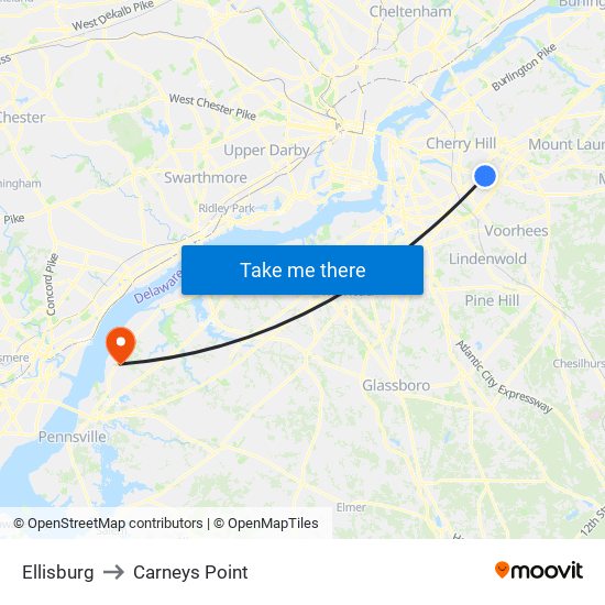 Ellisburg to Carneys Point map