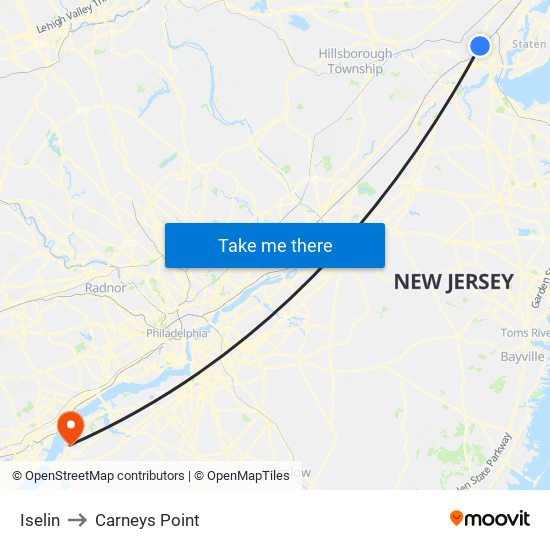 Iselin to Carneys Point map