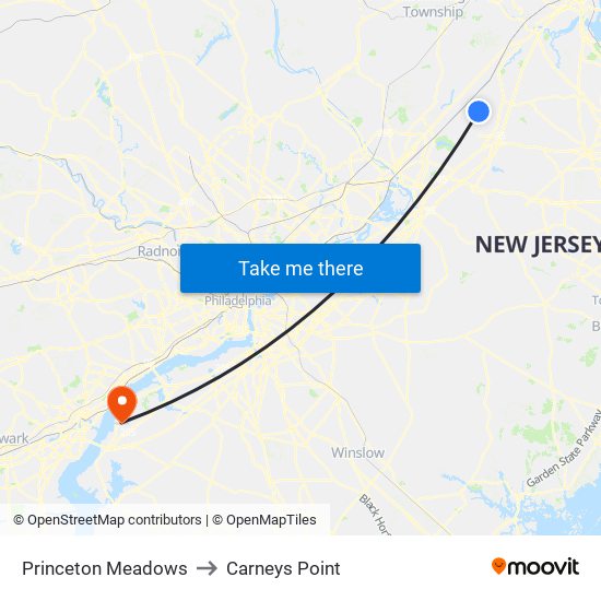 Princeton Meadows to Carneys Point map
