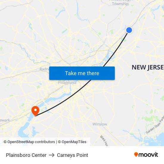 Plainsboro Center to Carneys Point map