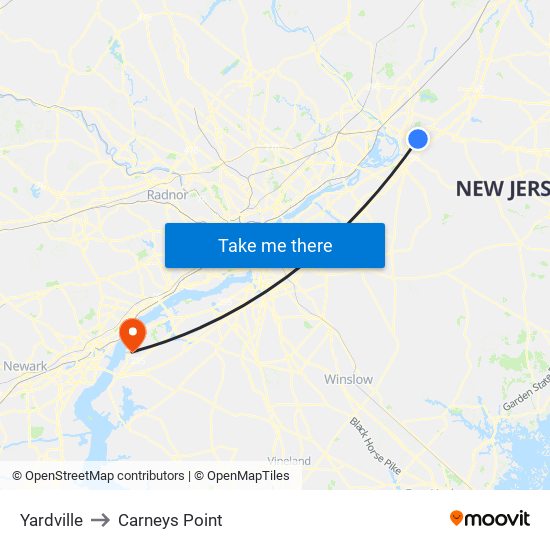 Yardville to Carneys Point map