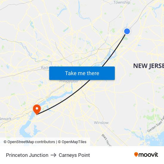Princeton Junction to Carneys Point map