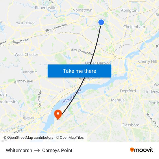 Whitemarsh to Carneys Point map