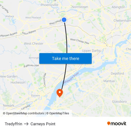 Tredyffrin to Carneys Point map