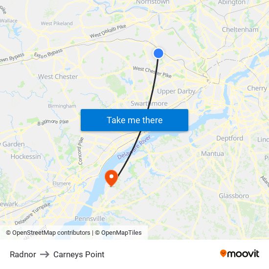 Radnor to Carneys Point map