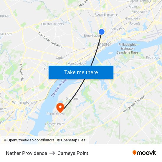 Nether Providence to Carneys Point map