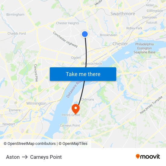 Aston to Carneys Point map