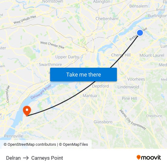 Delran to Carneys Point map