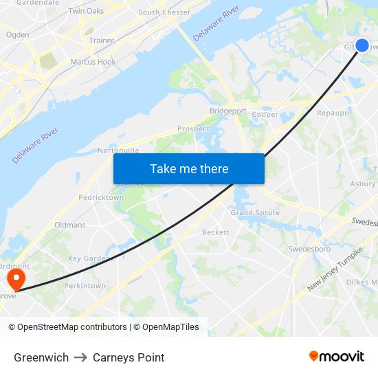 Greenwich to Carneys Point map