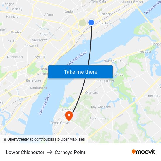 Lower Chichester to Carneys Point map