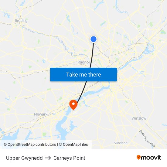 Upper Gwynedd to Carneys Point map