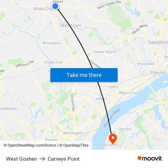 West Goshen to Carneys Point map