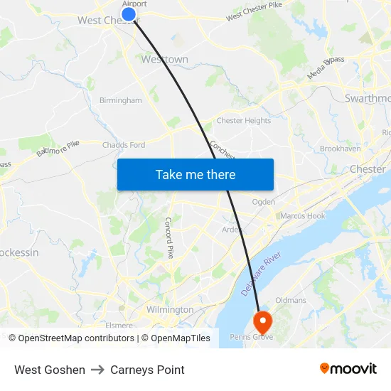 West Goshen to Carneys Point map