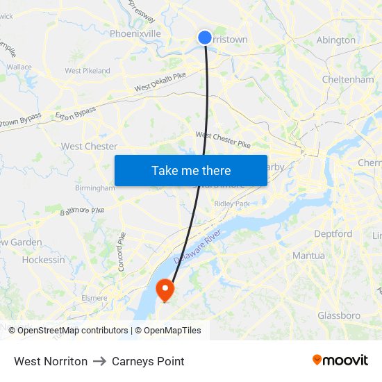 West Norriton to Carneys Point map