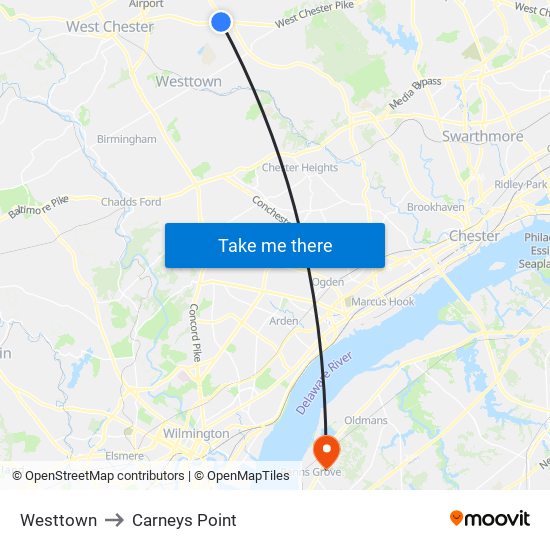 Westtown to Carneys Point map
