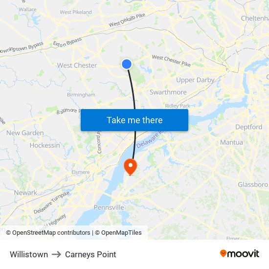 Willistown to Carneys Point map