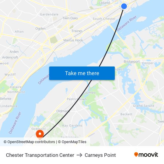 Chester Transportation Center to Carneys Point map