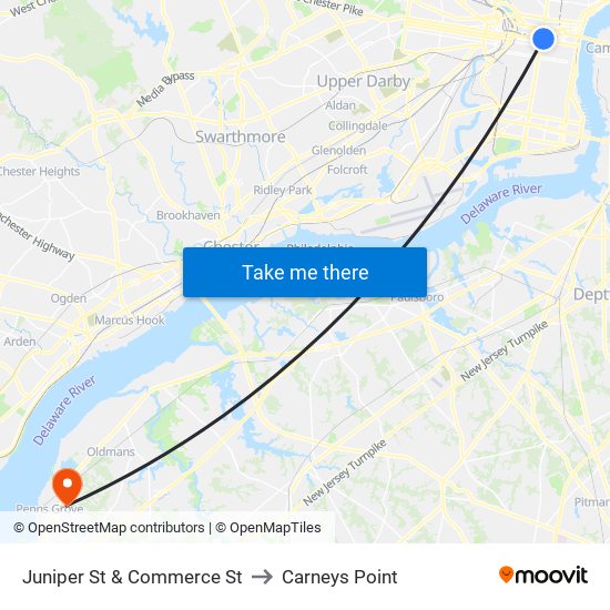 Juniper St & Commerce St to Carneys Point map