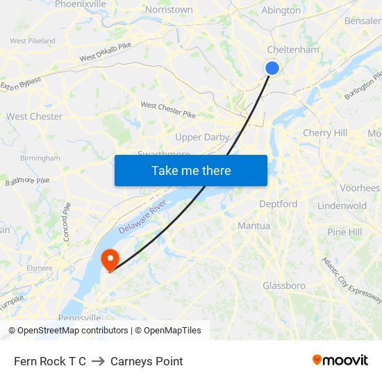 Fern Rock T C to Carneys Point map