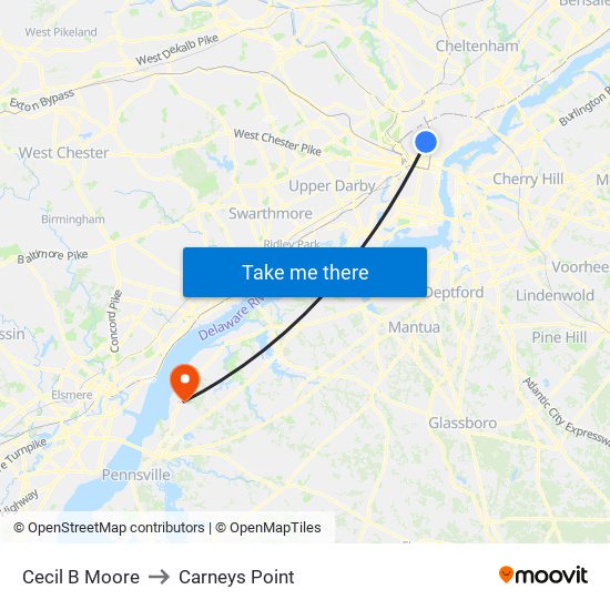 Cecil B Moore to Carneys Point map