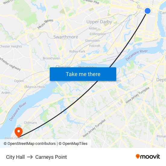 City Hall to Carneys Point map