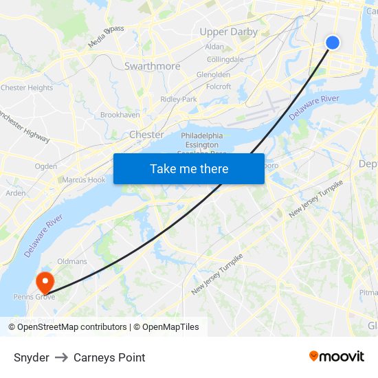 Snyder to Carneys Point map
