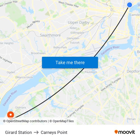 Girard Station to Carneys Point map