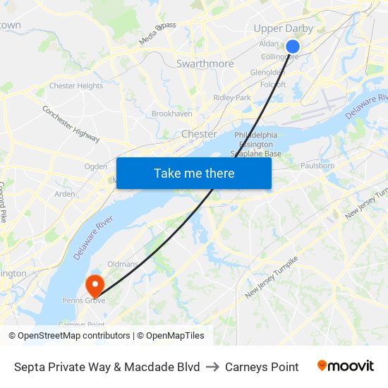 Septa Private Way & Macdade Blvd to Carneys Point map