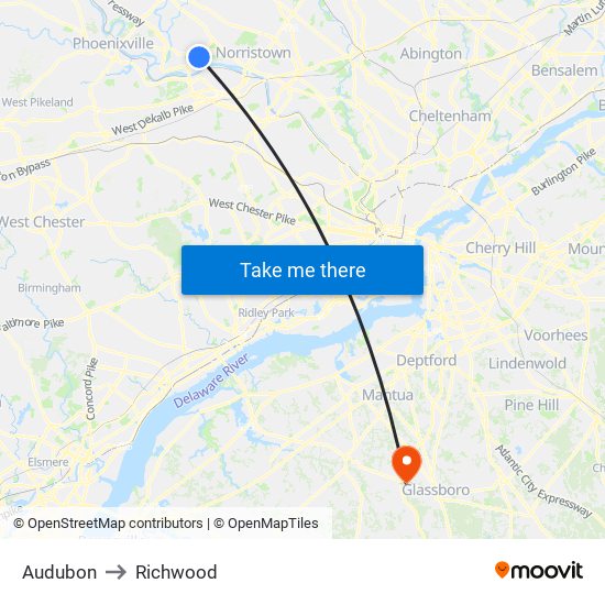 Audubon to Richwood map