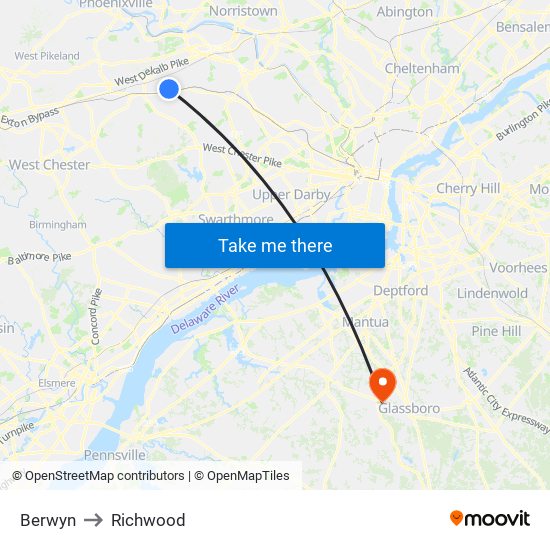 Berwyn to Richwood map
