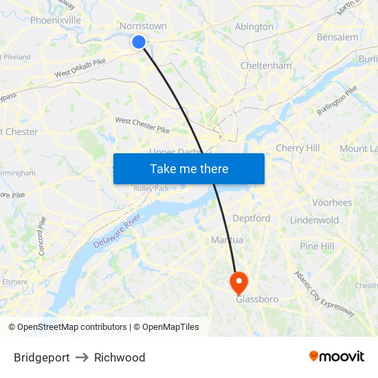 Bridgeport to Richwood map