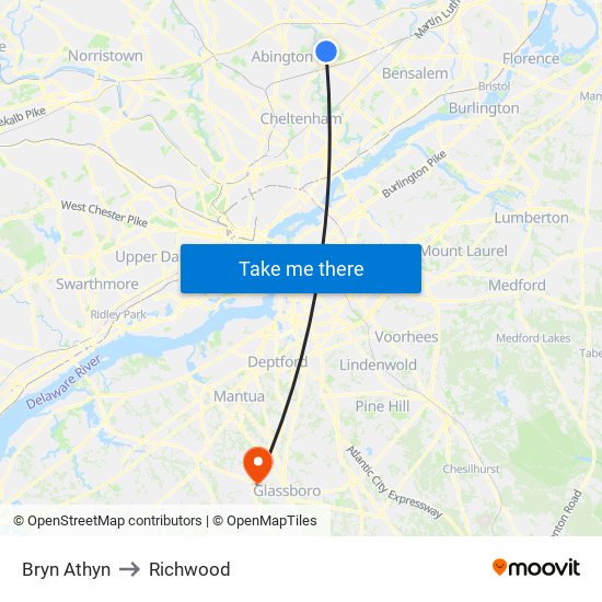 Bryn Athyn to Richwood map