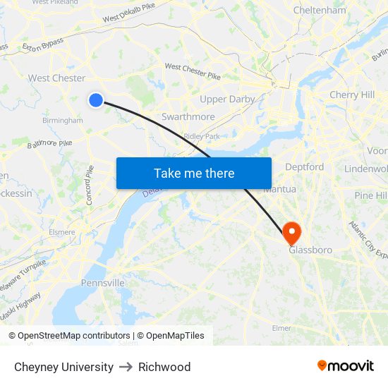 Cheyney University to Richwood map