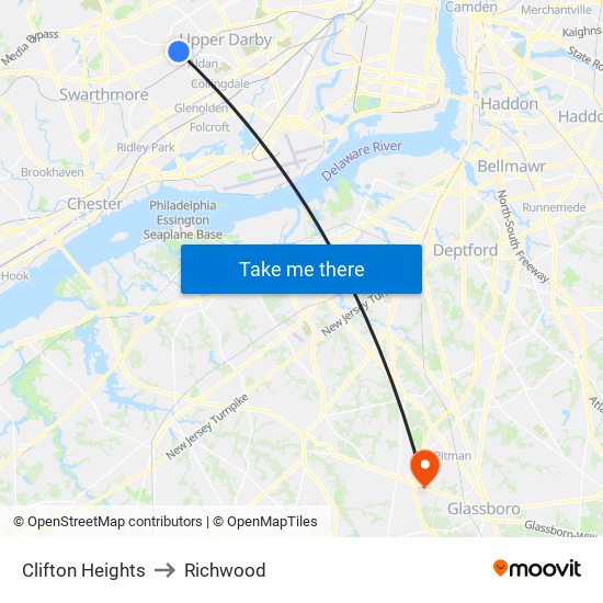 Clifton Heights to Richwood map