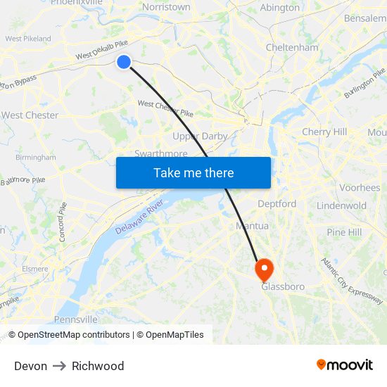 Devon to Richwood map