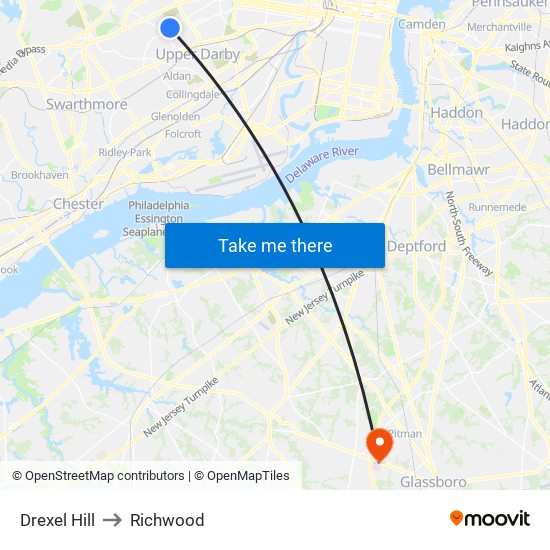 Drexel Hill to Richwood map