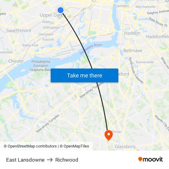 East Lansdowne to Richwood map