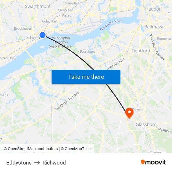 Eddystone to Richwood map