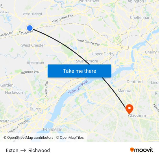 Exton to Richwood map