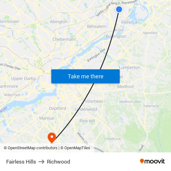 Fairless Hills to Richwood map